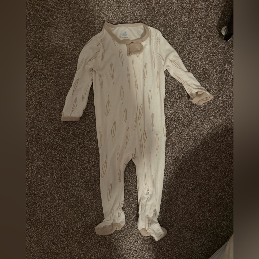 Cloud Island Cream and Tan Leaf Pattern Footie
